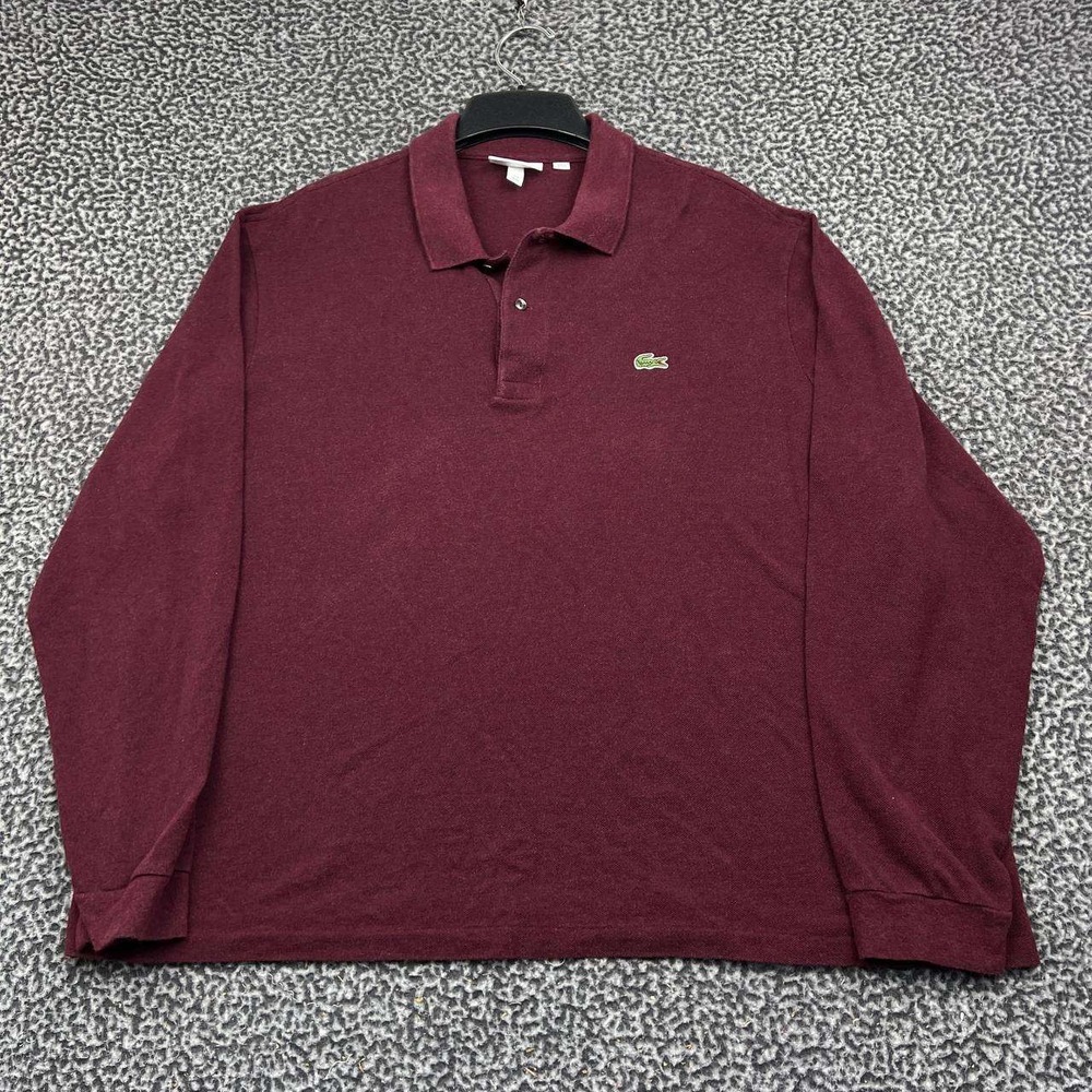 Lacoste Polo Shirt Men 3XL Red Classic Fit Long Sleeve Collared Cotton XXXL